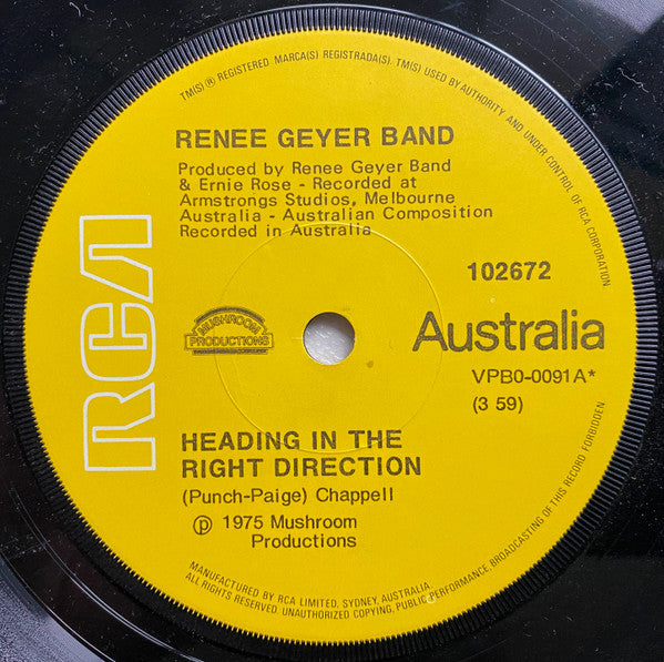 Renee Geyer Band : Heading In The Right Direction (7", Single)