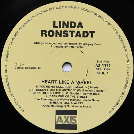 Linda Ronstadt : Heart Like A Wheel (LP, Album, RE)