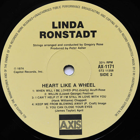 Linda Ronstadt : Heart Like A Wheel (LP, Album, RE)