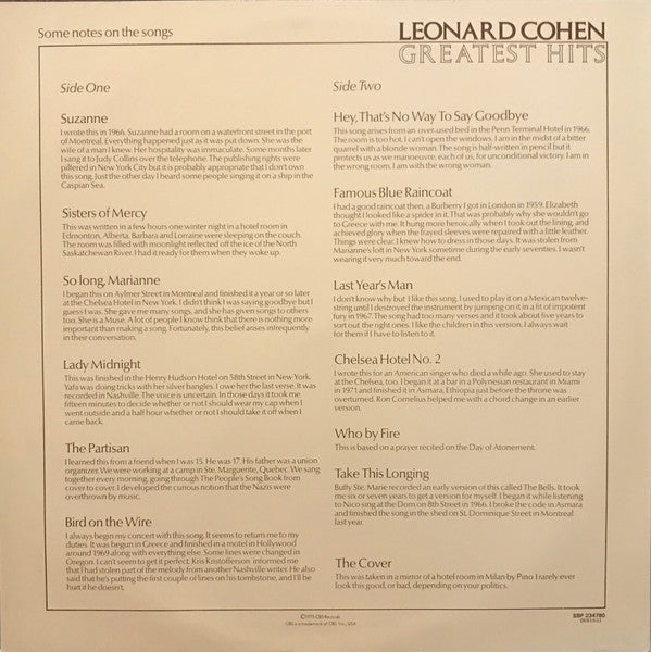 Leonard Cohen : Greatest Hits (LP, Comp)