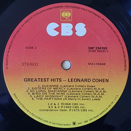 Leonard Cohen : Greatest Hits (LP, Comp)
