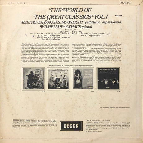 Beethoven*, Wilhelm Backhaus : The World Of The Great Classics Vol. 1: Beethoven Sonatas (LP)