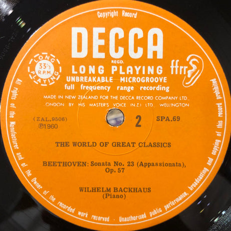 Beethoven*, Wilhelm Backhaus : The World Of The Great Classics Vol. 1: Beethoven Sonatas (LP)
