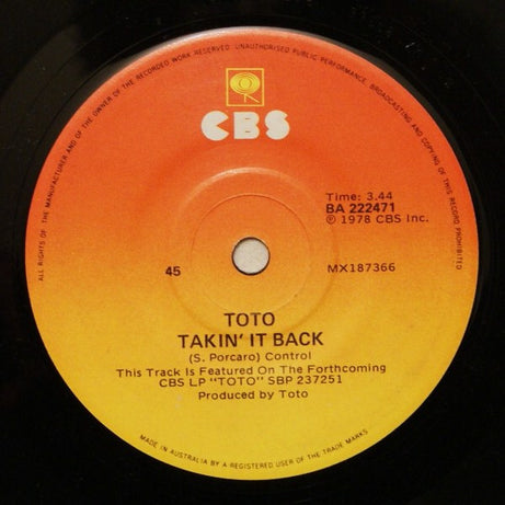 Toto : Hold The Line (7", Single)