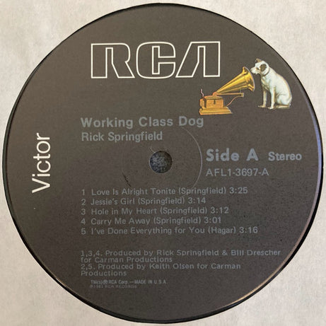 Rick Springfield : Working Class Dog (LP, Album, Ind)
