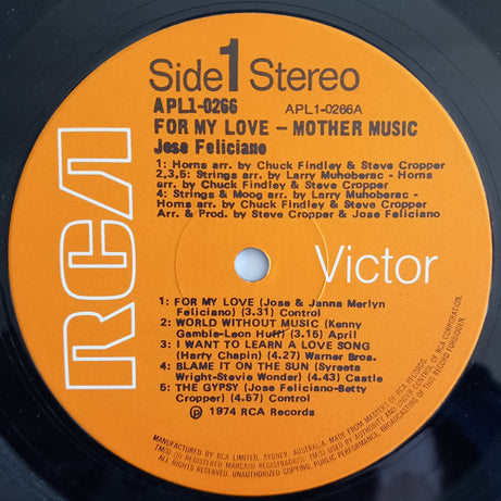 José Feliciano : For My Love...Mother Music (LP, Album)