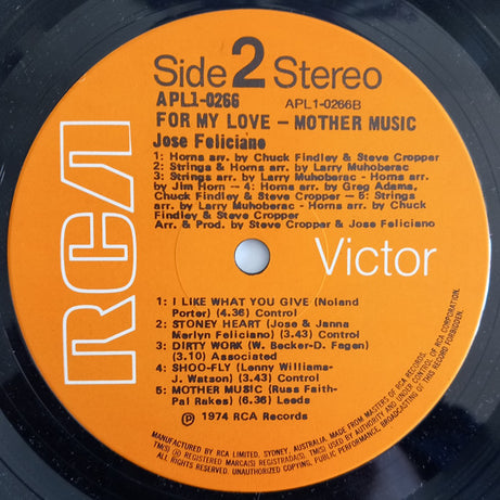 José Feliciano : For My Love...Mother Music (LP, Album)