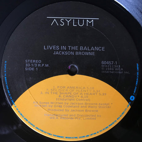 Jackson Browne : Lives In The Balance (LP, Album)