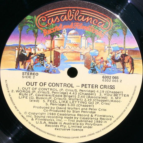 Peter Criss : Out Of Control (LP, Album)