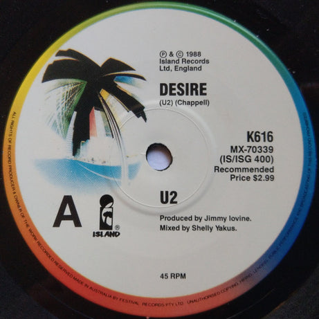 U2 : Desire (7", Single, Ltd, Gat)