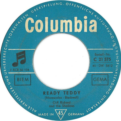 Cliff Richard : Ready Teddy / Bongo Blues (7", Single, RP, BIE)