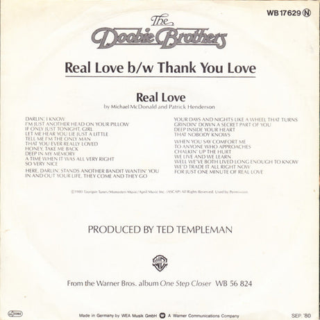 The Doobie Brothers : Real Love (7", Single)