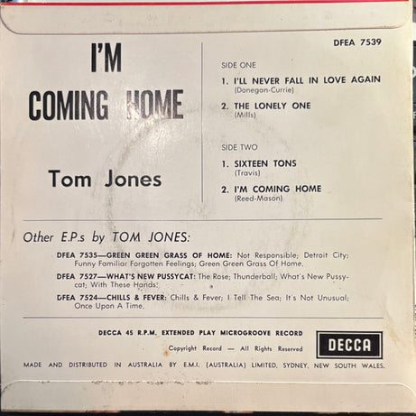 Tom Jones : I'm Coming Home (7", EP, 1st)