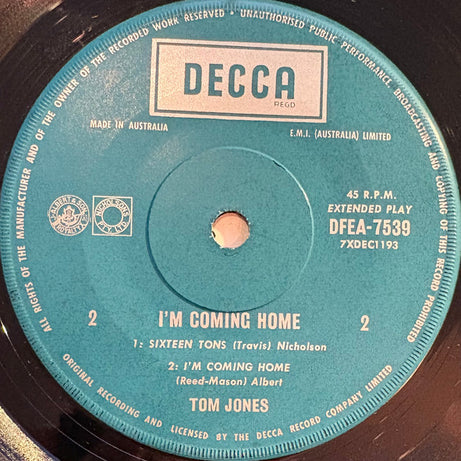 Tom Jones : I'm Coming Home (7", EP, 1st)