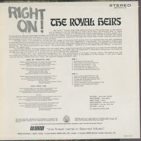 The Royal Heirs : Right On! (LP, Album)