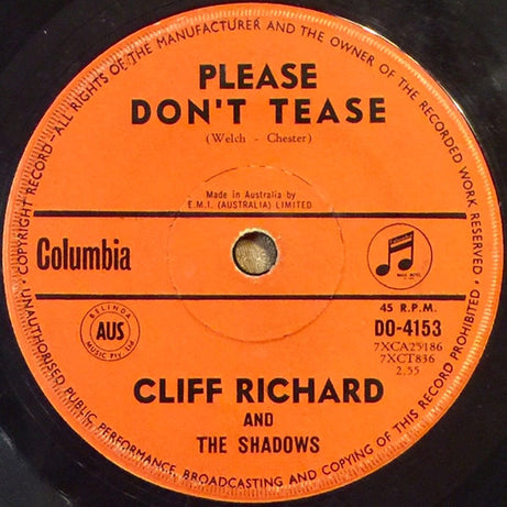 Cliff Richard And The Shadows* : Please Don't Tease (7", Single)