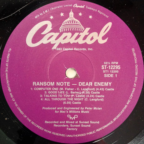 Dear Enemy : Ransom Note (LP, Album)