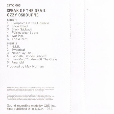 Ozzy Osbourne : Speak Of The Devil (Cass, Album, RE, Dol)