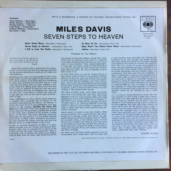 Miles Davis : Seven Steps To Heaven (LP, Album, Mono)