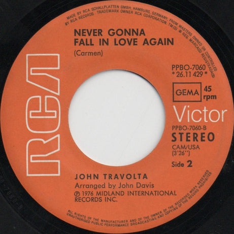 John Travolta : Let Her In / Never Gonna Fall In Love (7", Single)