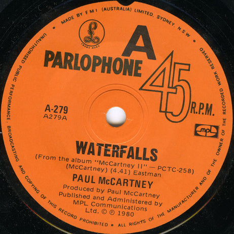 Paul McCartney : Waterfalls (7")