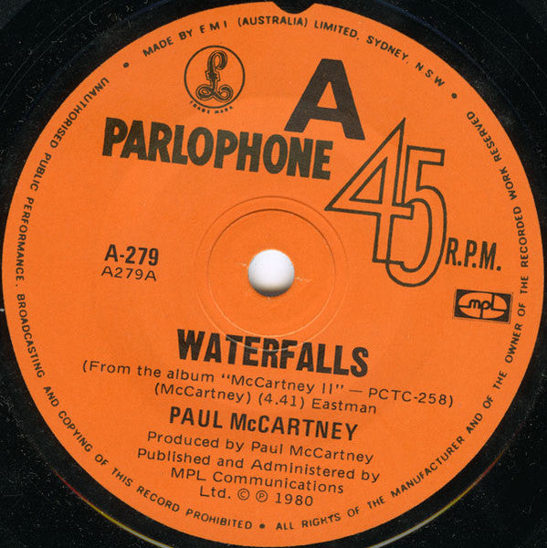 Paul McCartney : Waterfalls (7")