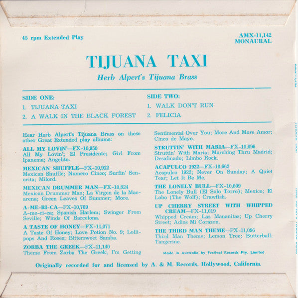 Herb Alpert & The Tijuana Brass : Tijuana Taxi (7", EP, Mono)