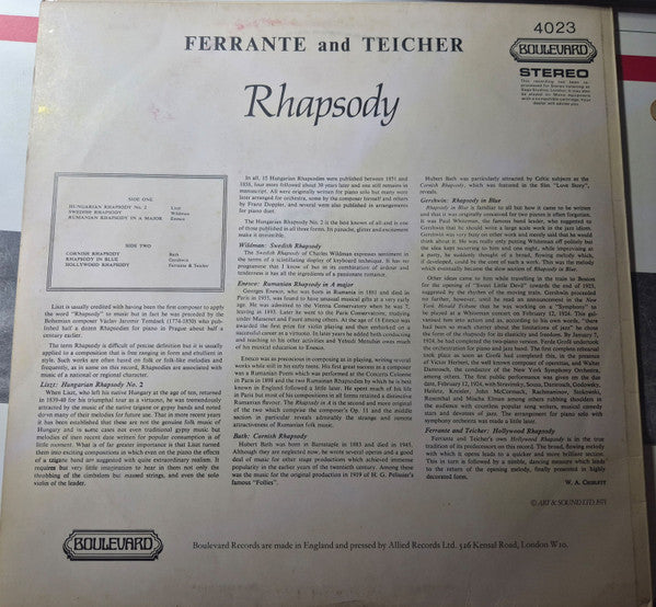 Ferrante & Teicher : Rhapsody (LP, Album, RE)