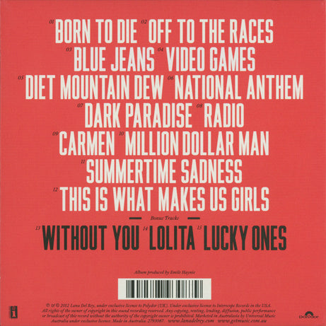 Lana Del Rey : Born To Die (CD, Album, Dlx)