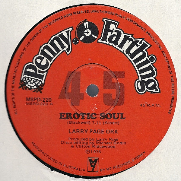 Larry Page Orchestra : Erotic Soul / I'm Hooked On You (12")