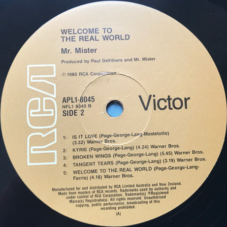 Mr. Mister : Welcome To The Real World (LP, Album)