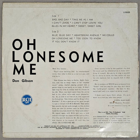 Don Gibson : Oh Lonesome Me (LP, Album, Mono)
