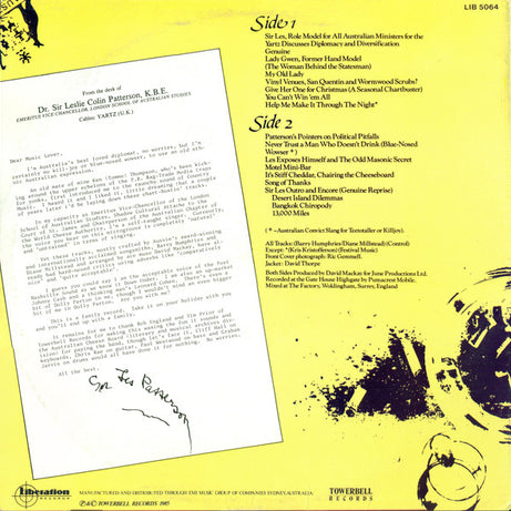 Les Patterson : 12 Inches Of Les - A Live Performance By Dr. Sir Leslie Colin Patterson, K.B.E (LP, Album)