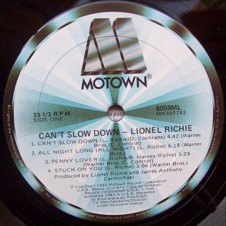Lionel Richie : Can't Slow Down (LP, Album, Gat)
