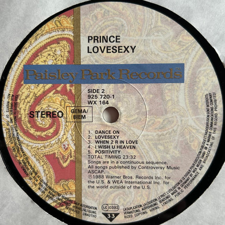 Prince : Lovesexy (LP, Album, Als)