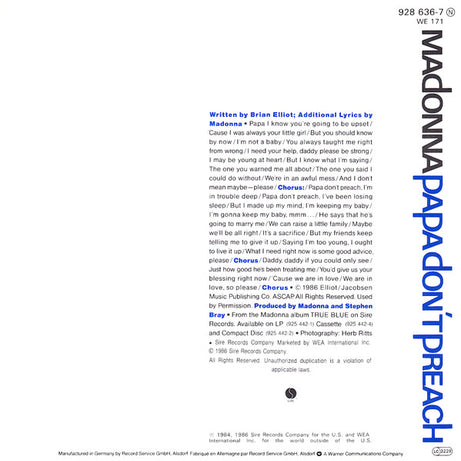 Madonna : Papa Don't Preach (7", Single)