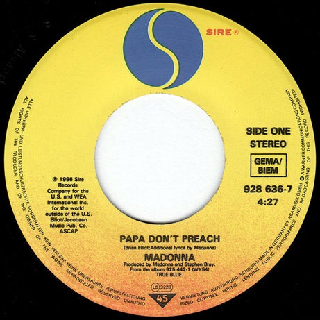 Madonna : Papa Don't Preach (7", Single)