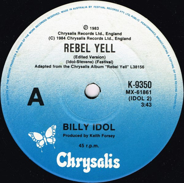 Billy Idol : Rebel Yell (Edited Version) (7", Single)