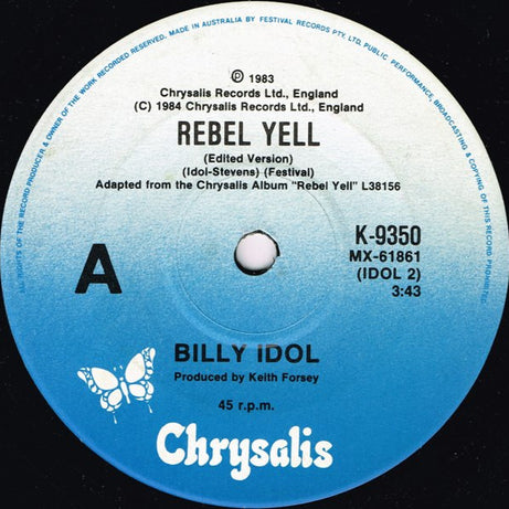 Billy Idol : Rebel Yell (Edited Version) (7", Single)