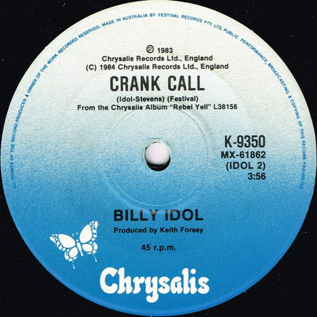 Billy Idol : Rebel Yell (Edited Version) (7", Single)