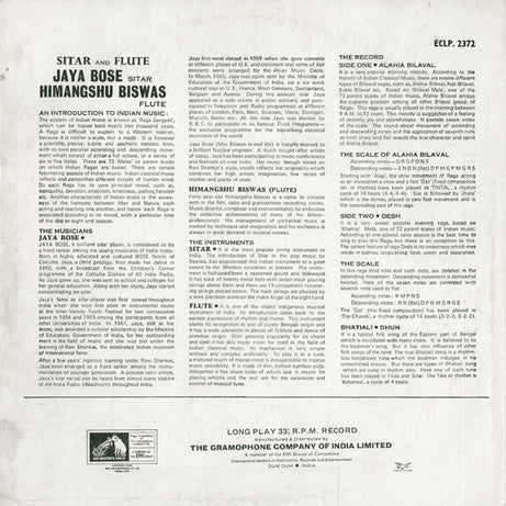 Jaya Bose And Himangshu Biswas : Sitar & Flute (LP, Album)