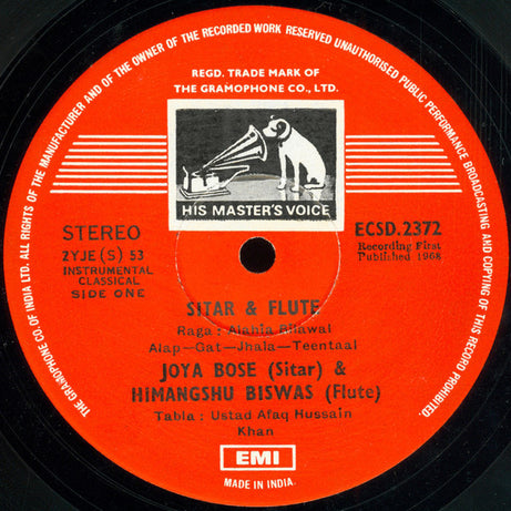 Jaya Bose And Himangshu Biswas : Sitar & Flute (LP, Album)