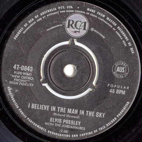 Elvis* : Crying In The Chapel / I Believe In The Man In The Sky (7", Single, Mono, 3 P)