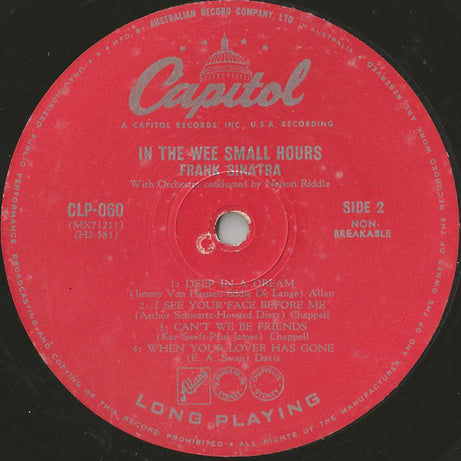 Frank Sinatra : In The Wee Small Hours (Part 1) (10", Mono)