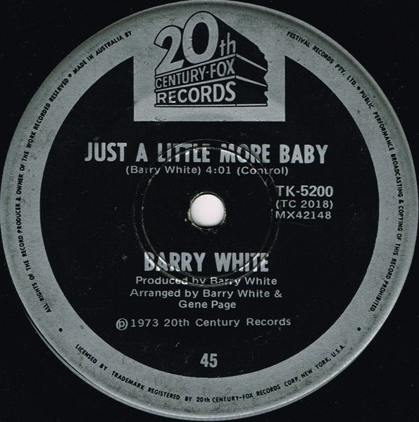 Barry White : I'm Gonna Love You Just A Little More Baby / Just A Little More Baby (7")
