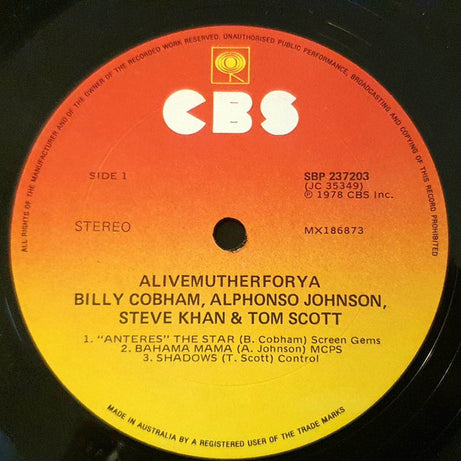 Billy Cobham • Steve Khan • Alphonso Johnson • Tom Scott : Alivemutherforya (LP, Album)