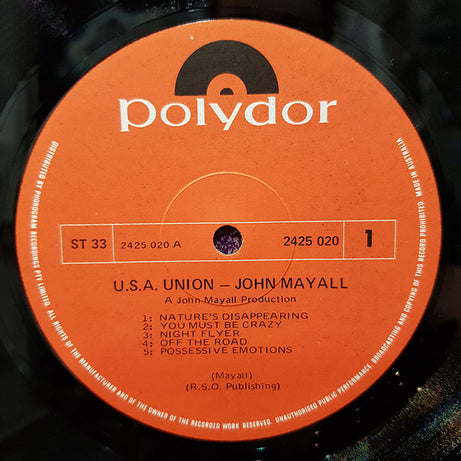 John Mayall : U.S.A. Union (LP, Album, Gat)
