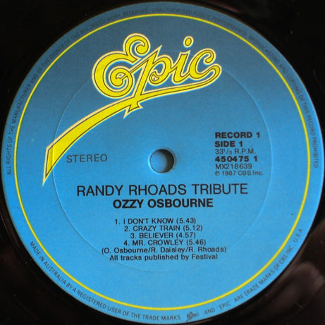 Ozzy Osbourne / Randy Rhoads : Tribute (2xLP, Album)