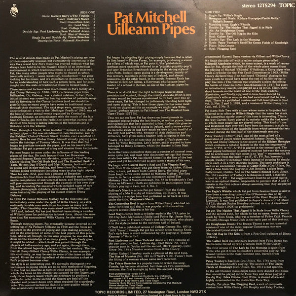 Pat Mitchell : Uilleann Pipes (LP)