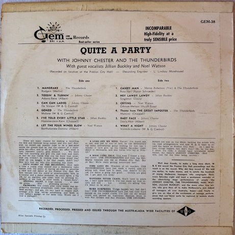 Johnny Chester, The Thunderbirds (9), Jillian Buckley, Noel Watson (4) : Quite A Party (LP)